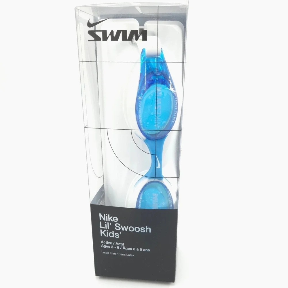 Nike Lil' Swoosh Kids Swim Goggles Blue Ages 3-6 Anti-Fog UV Protection NEW